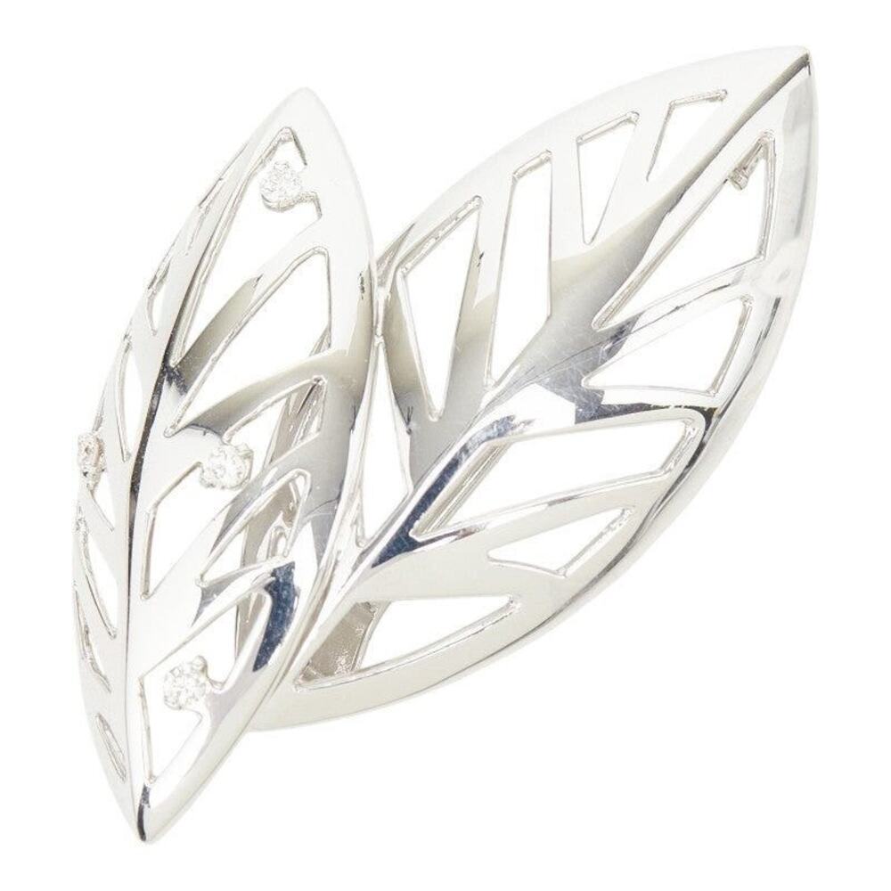 Unbranded 18K White Gold 14K Diamond Leaf Brooch Silver
